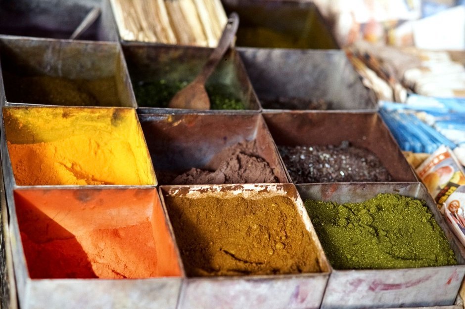 Colorful whole and ground Indian spices