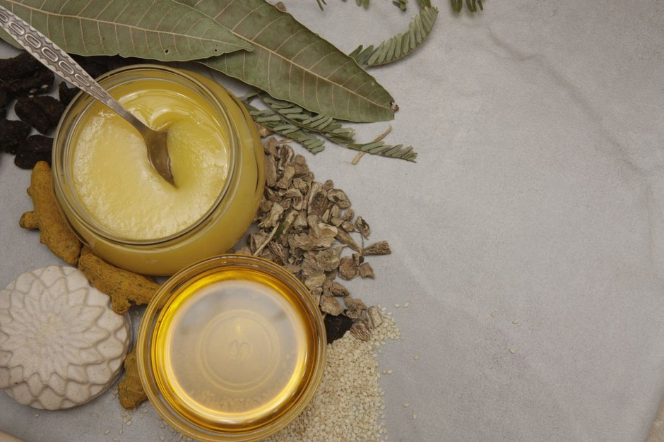 Jar of clarified butter ghee with spoon