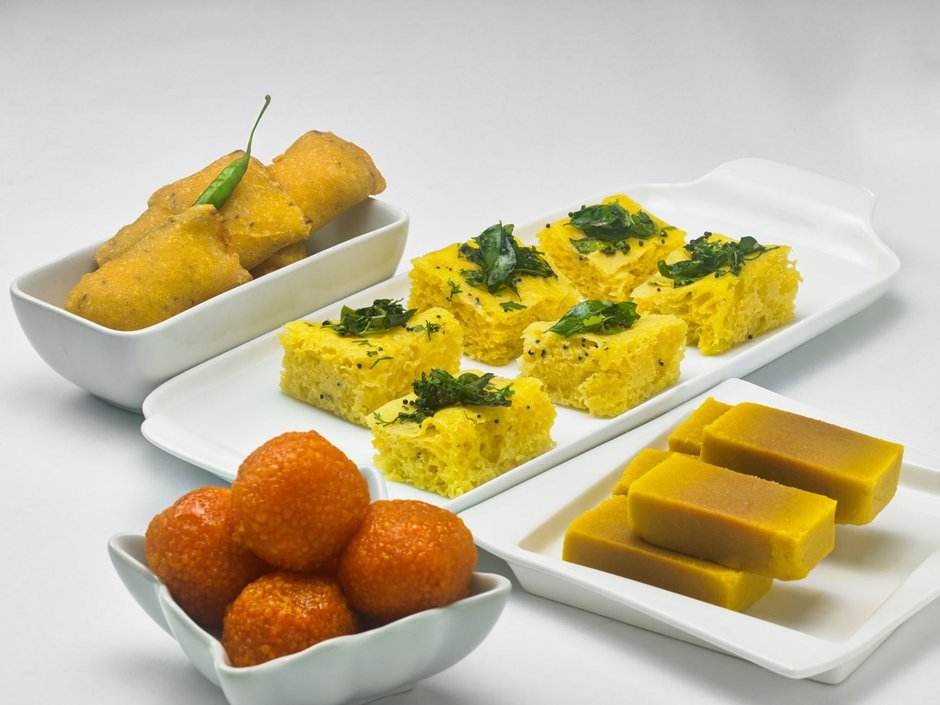Assortment of traditional Gujarati savory snacks