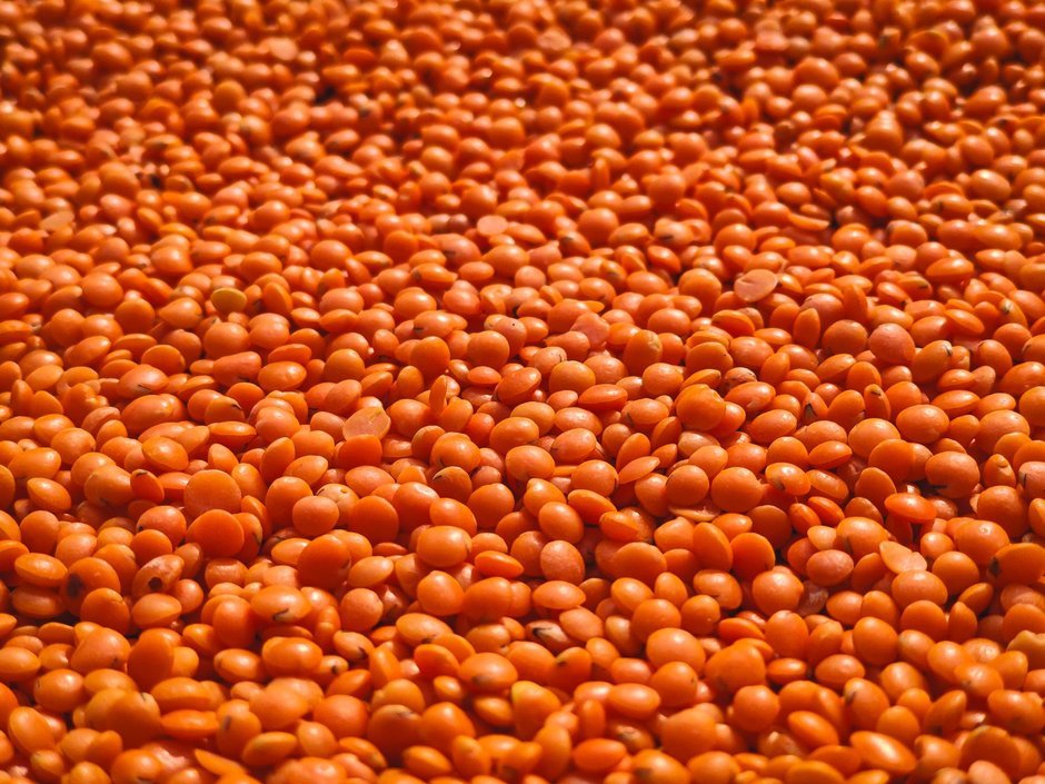 Vivid orange split lentils and pulses