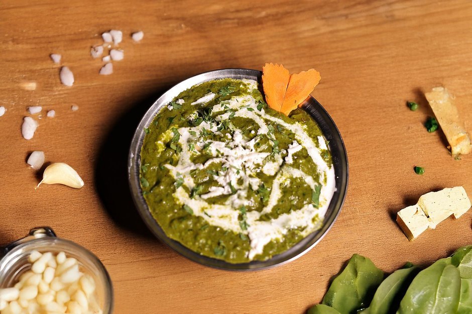 Vibrant green palak spinach curry
