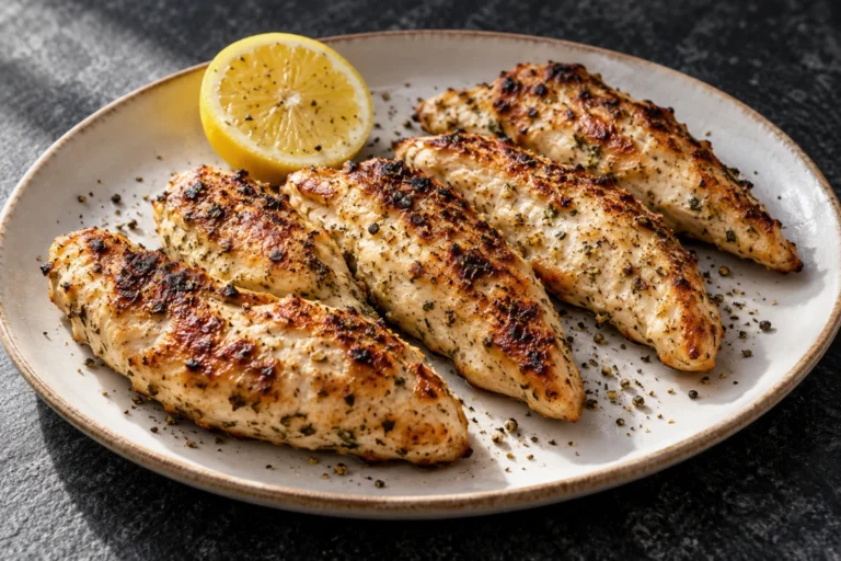 Greek yogurt marinated chicken tenderloins with lemon and black pepper
