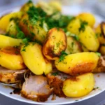 Crispy roasted smashed potatoes seasoned with chaat masala and herbs