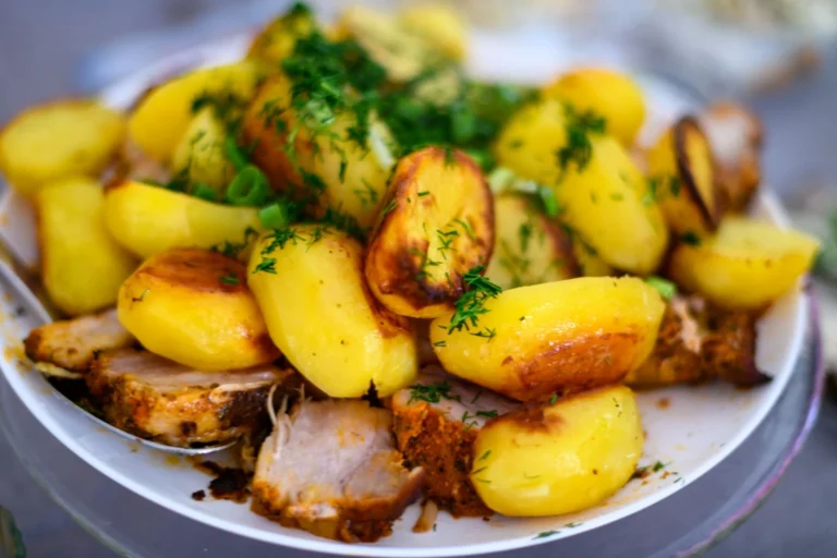 Crispy roasted smashed potatoes seasoned with chaat masala and herbs